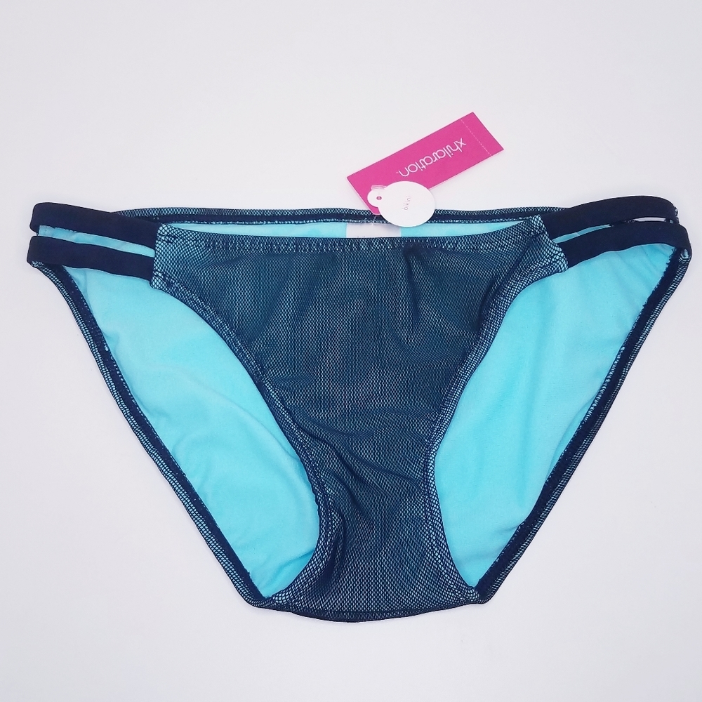 Xhilaration Bikini Bottom Junior's Size Medium Aqua Blue Mesh NWT